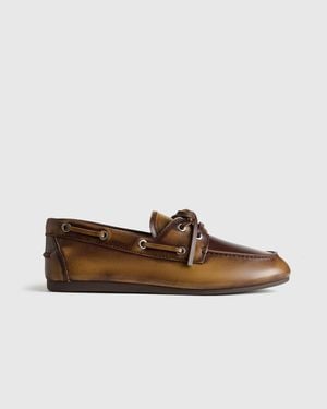 Quince Italian Leather Low Profile Boat Shoe - Brown