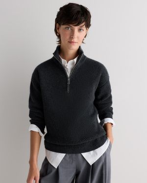 Quince Mongolian Cashmere Fisherman Quarter Zip Sweater - Black