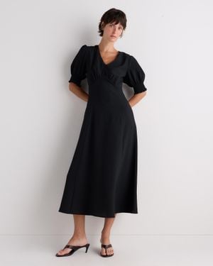 Quince Matte Crepe Puff Sleeve Midi Dress, Viscose - Black