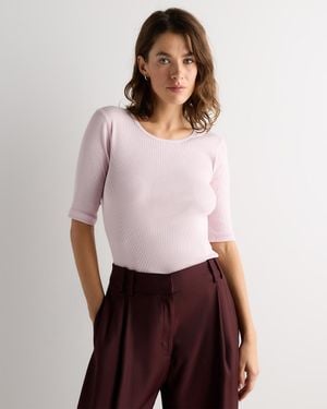 Quince Micro-Rib Elbow Sleeve Tee, Organic Cotton - White