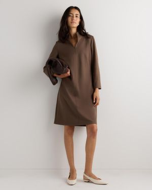 Quince Ultra-Stretch Ponte Split Neck Mini Dress, Rayon - Brown
