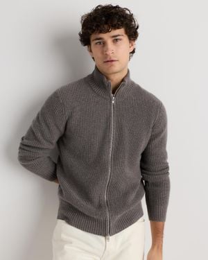 Quince Mongolian Cashmere Fisherman Full Zip Sweater - Gray