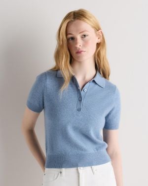 Quince Mongolian Cashmere Short Sleeve Polo - Blue