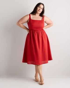 Quince 100% European Linen Fit & Flare Midi Dress - Red