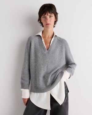 Quince 100% Mongolian Cashmere Layered V-Neck Sweater - Gray