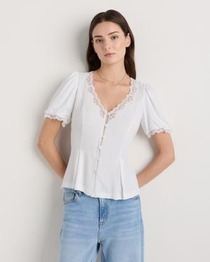 Quince Lightweight Crepe Lace Puff Sleeve Blouse, Viscose - White