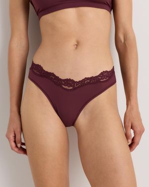 Quince Second Skin Lace Thong, Nylon/Spandex - Purple