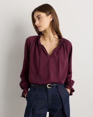 Quince Drapey Chiffon Split Neck Long Sleeve Blouse, Recycled Polyester - Purple