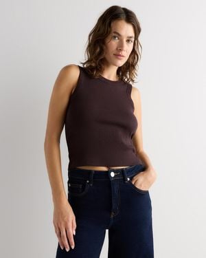 Quince Micro-Rib Cropped Cutaway Tank Top, Organic Cotton - Blue