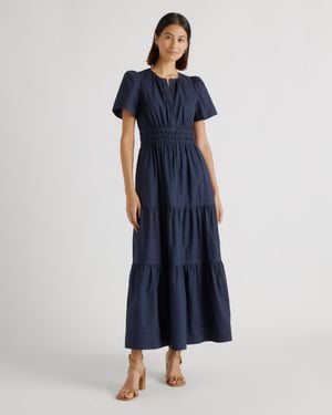 Quince Poplin Tiered Maxi Dress, Cotton - Blue