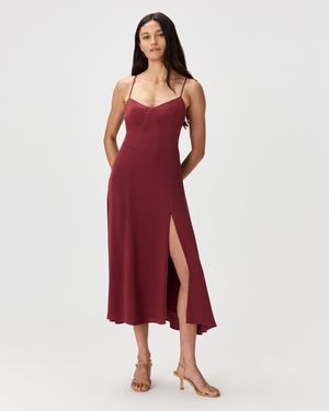 Quince Lightweight Crepe Sweetheart Midi Dress, Viscose - Red