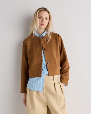 Quince 100% Suede Collarless Cropped Jacket, Suede Leather - Multicolor