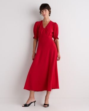 Quince Matte Crepe Puff Sleeve Midi Dress, Viscose - Red