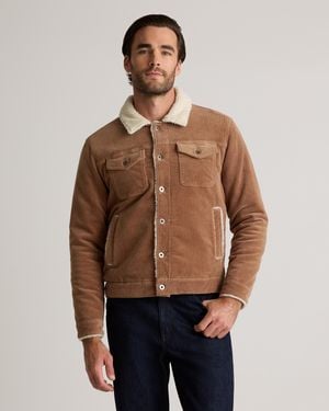 Quince Organic Stretch Corduroy Sherpa-Lined Trucker Jacket, 100% Polyester - Blue