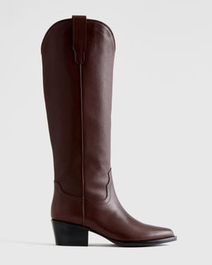 Quince Italian Leather Tall Western Boots - Brown