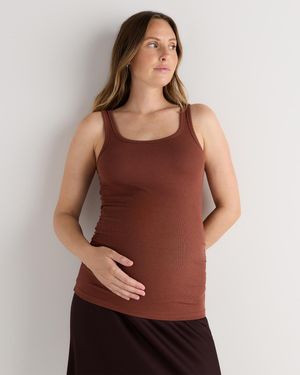 Quince Bamboo Rib Maternity Scoop Neck Tank Top - Brown