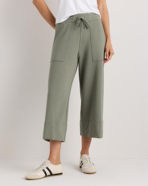Quince Supersoft Fleece Cropped Wide Leg Pants, Lenzing Modal - Green
