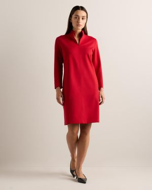 Quince Ultra-Stretch Ponte Split Neck Mini Dress, Rayon - Red