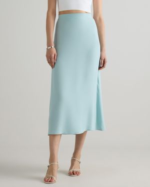 Quince Lightweight Crepe Slip Skirt, Recycled Polyester - Blue