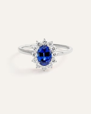 Quince - White Label Quince 14K Lab Grown Diamond And Sapphire Halo Ring - Blue