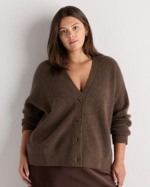 Quince Mongolian Cashmere Fisherman Boxy Cropped Cardigan Sweater - Brown