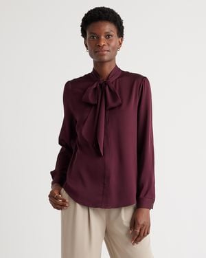 Quince Washable Stretch Silk Tie Neck Blouse - Purple