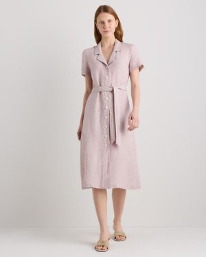Quince 100% European Linen Button Front Dress - Pink
