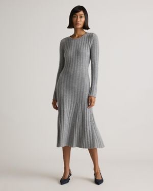 Quince Mongolian Cashmere Wide-Rib Midi Dress - Gray