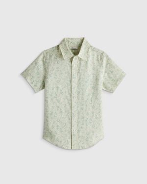 Quince 100% European Linen Printed Short Sleeve Shirt - Green