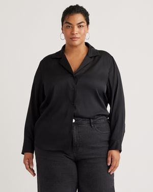 Quince Washable Stretch Silk Notch Collar Blouse - Black