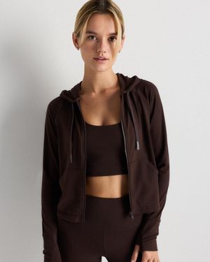Quince Ultra-Form Hooded Crop Jacket, Nylon/Spandex - Black
