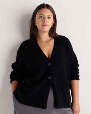Quince Mongolian Cashmere Fisherman Boxy Cropped Cardigan Sweater - Black
