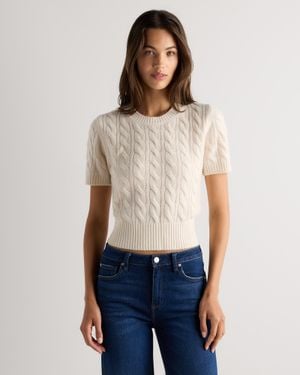 Quince Mongolian Cashmere Shrunken Cable Tee - Blue