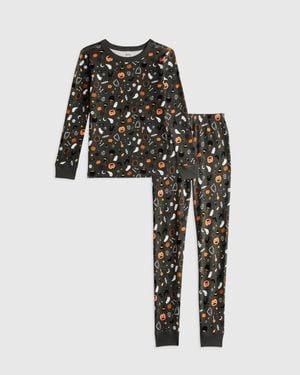 Quince Long Sleeve And Pants Pajama Set, Organic Cotton - Black