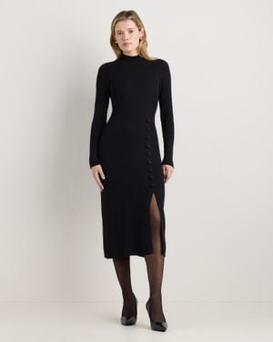 Quince Cotton Cashmere Side Slit Midi Dress - Blue