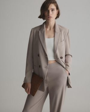 Quince Stretch Crepe Relaxed Double-Breasted Blazer, Polyester - Natural