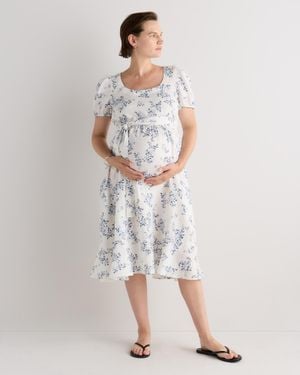 Quince 100% European Linen Maternity Short Sleeve Midi Dress, Tencel - Multicolor