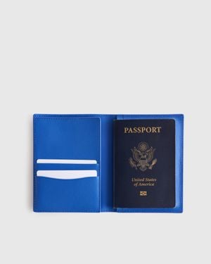 Quince Nappa Leather Rfid Blocking Passport Holder - Blue