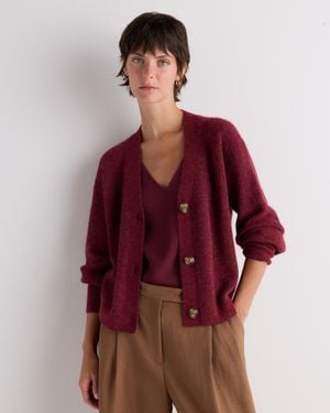 Quince Lightweight Baby Alpaca Cropped V-Neck Cardigan - Red