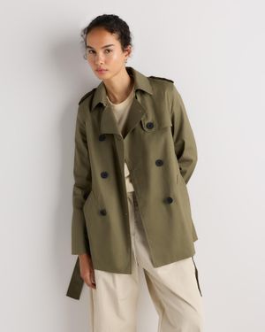 Quince Comfort Stretch Short Trench Coat, Organic Cotton - Green