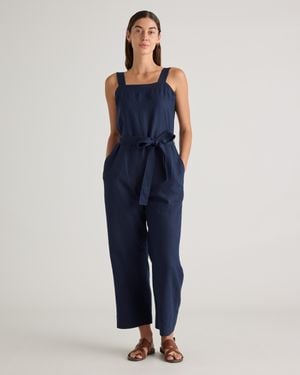 Quince 100% European Linen Square Neck Jumpsuit - Blue
