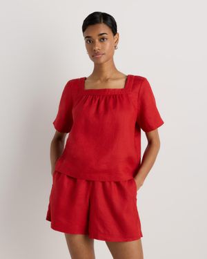 Quince 100% European Linen Square Neck Swing Top - Red