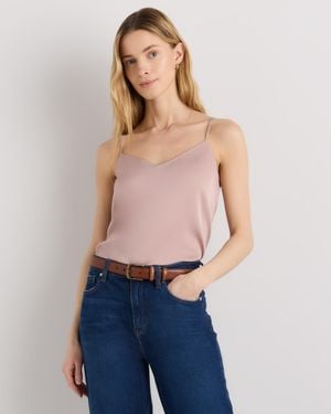 Quince Washable Stretch Silk V-Neck Cami - Blue