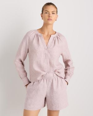 Quince 100% European Linen Peasant Top - Pink