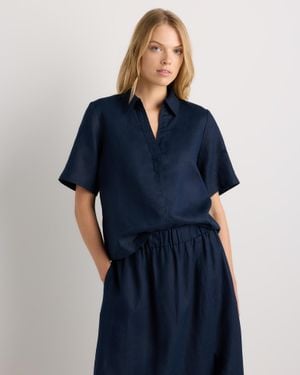 Quince 100% European Linen Short Sleeve Popover Top - Blue
