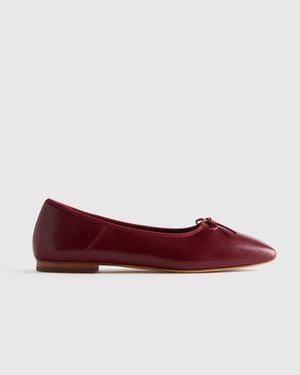 Quince Italian Leather Square Toe Ballet Flat - Red