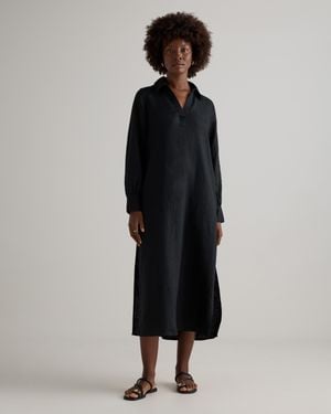 Quince 100% European Linen Popover Maxi Dress - Black