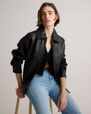 Quince Oversized Bomber Jacket, Leather - Black