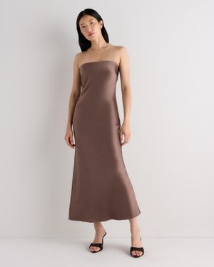 Quince Strapless Midi Dress, Mulberry Silk - Brown