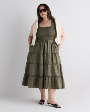 Quince 100% European Linen Smocked Midi Dress - Green